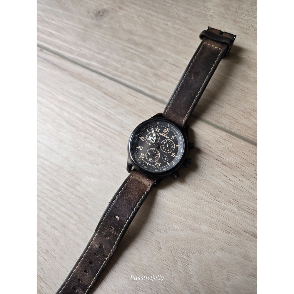 Timex Watch Mens Expedition Chronograph Black Dial Date Tachymeter WR100M Brown